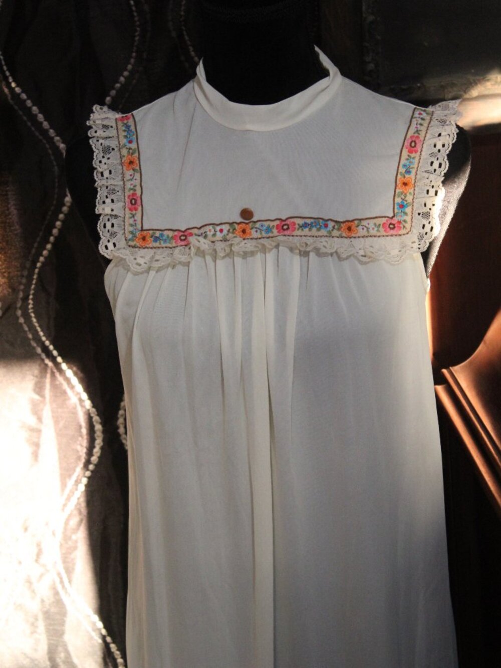 Retro 70's Style Cream Slip Dress Bright Boho flowers